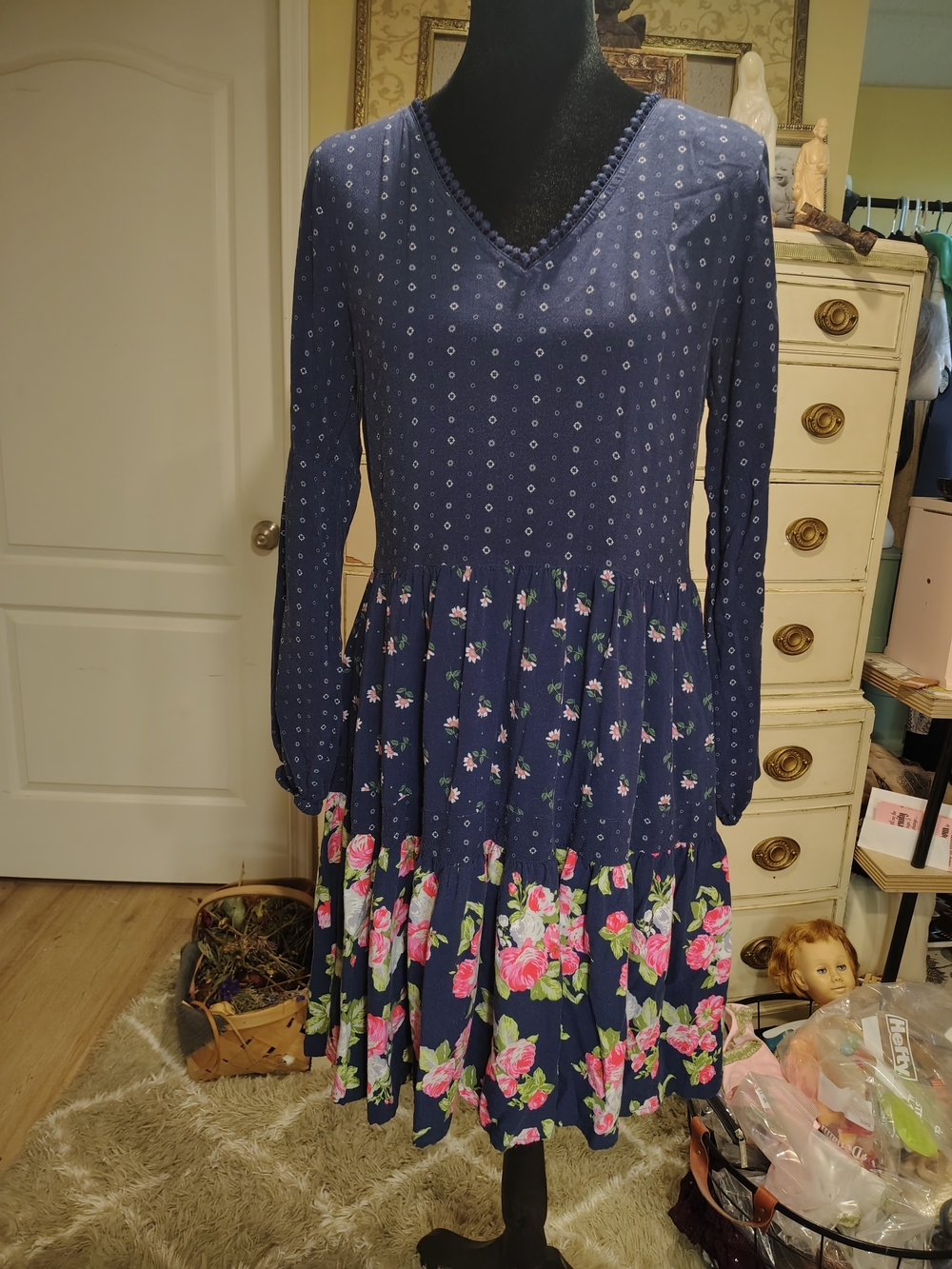 Matilda Jane Navy Floral Tiered Long Sleeve Dress